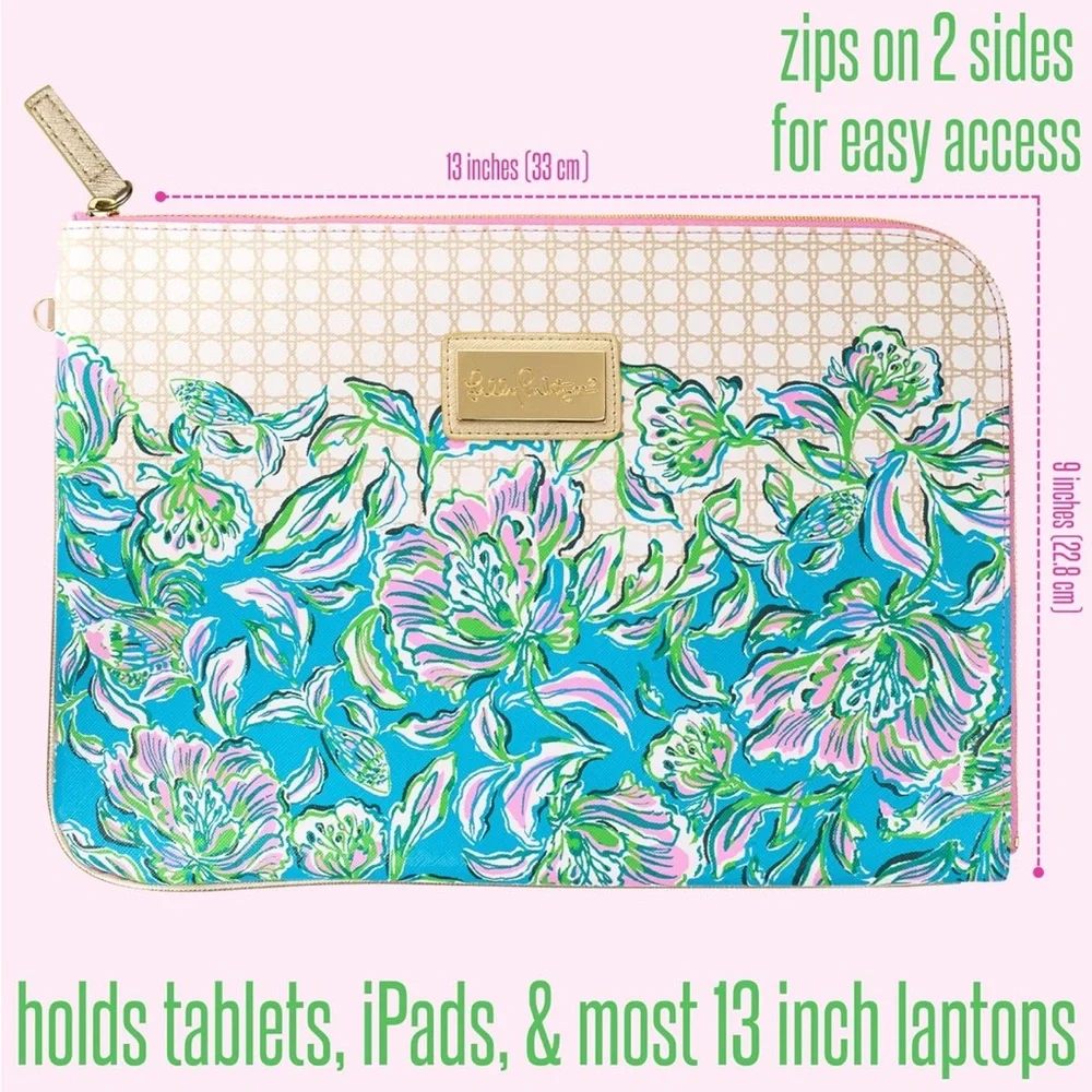 LILLY PULITZER Laptop Case Floral Tech Sleeve Set Zipper Pouch Chick Magnet NWT